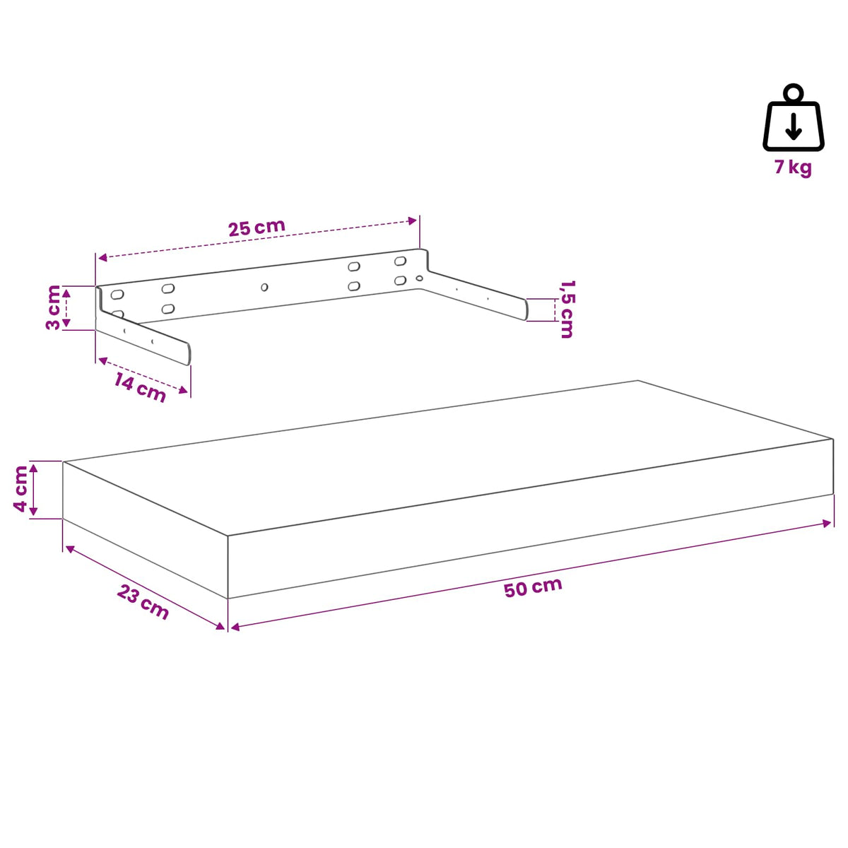 Floating Wall Shelf Concrete Grey 50x23.5x3.8 cm MDF