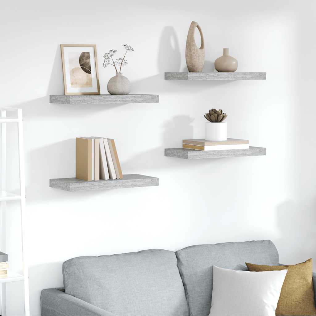 Floating Wall Shelves 4 pcs Concrete Grey 50x23x3.8 cm MDF