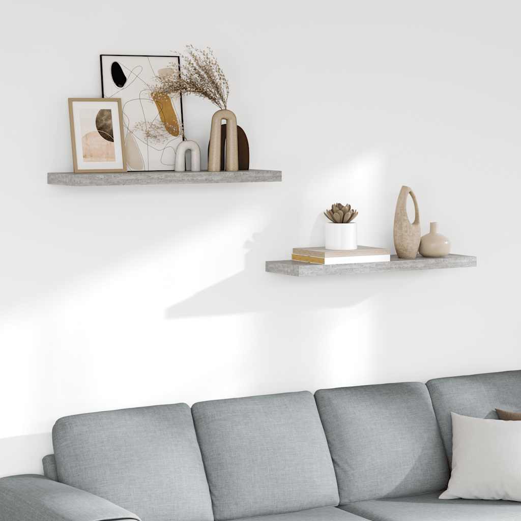 Floating Wall Shelves 2 pcs Concrete Grey 80x23.5x3.8 cm MDF