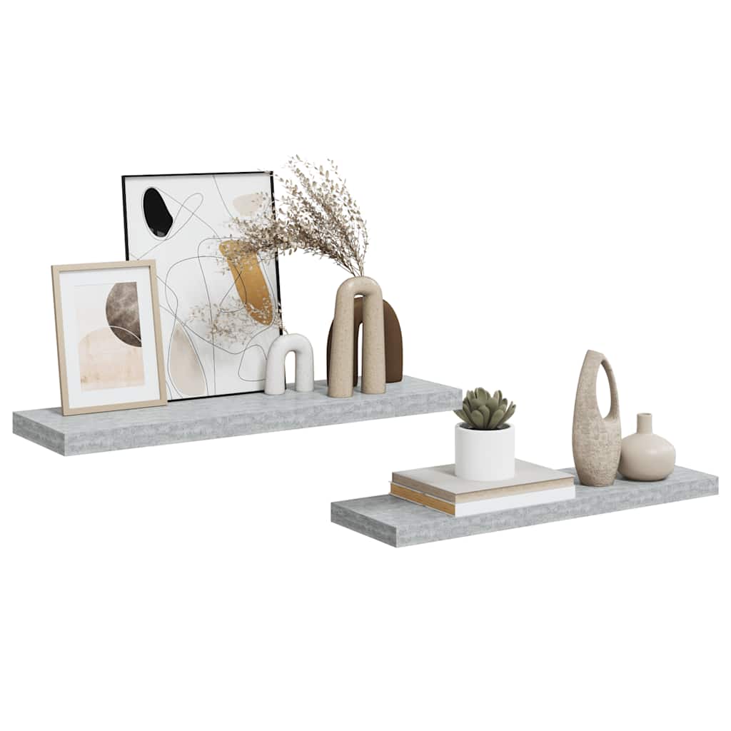 Floating Wall Shelves 2 pcs Concrete Grey 80x23.5x3.8 cm MDF