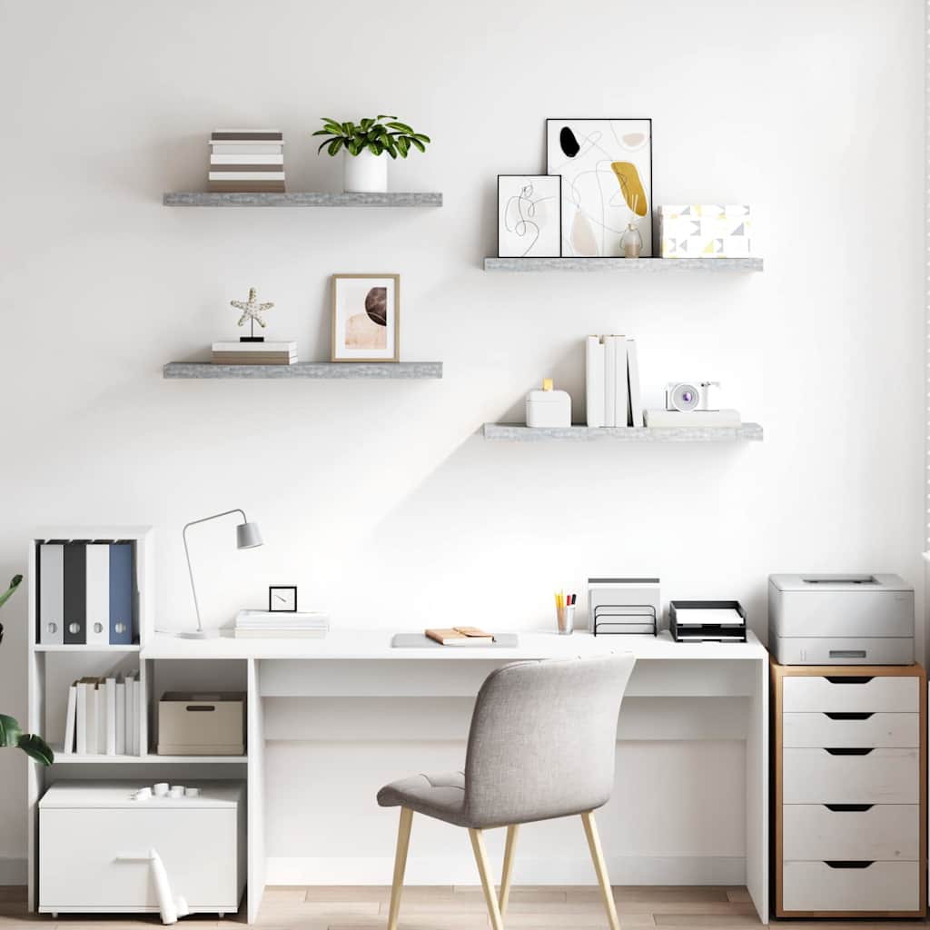 Floating Wall Shelves 4 pcs Concrete Grey 80x23.5x3.8 cm MDF