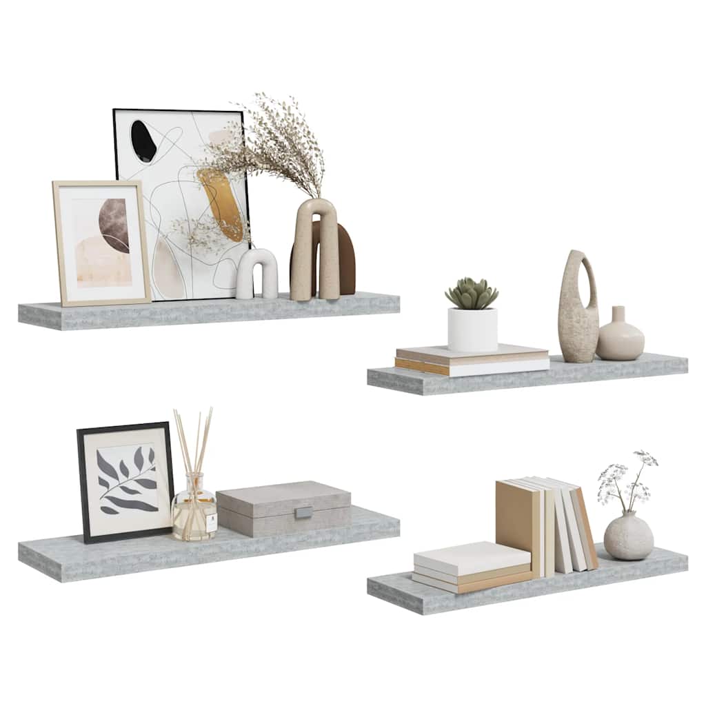 Floating Wall Shelves 4 pcs Concrete Grey 80x23.5x3.8 cm MDF