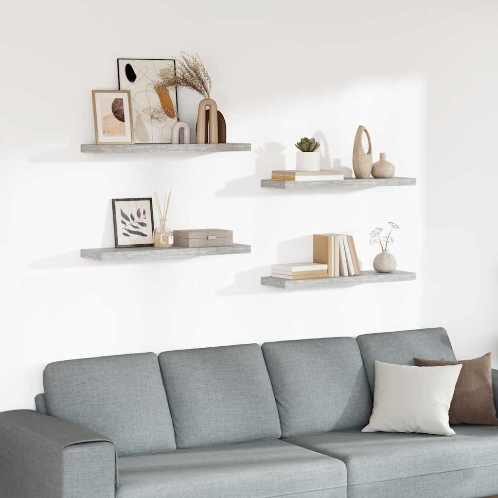 Floating Wall Shelves 4 pcs Concrete Grey 80x23.5x3.8 cm MDF