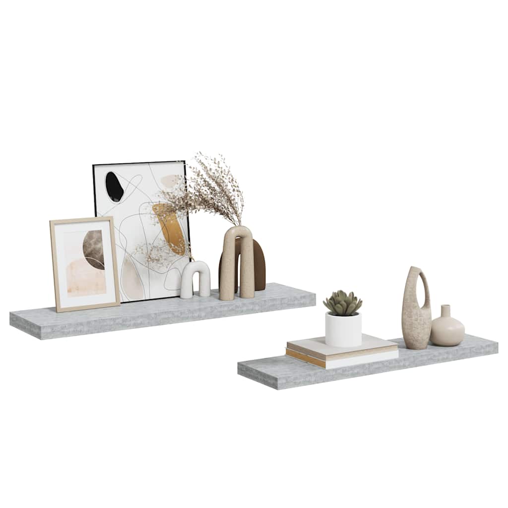 Floating Wall Shelves 2 pcs Concrete Grey 90x23.5x3.8 cm MDF