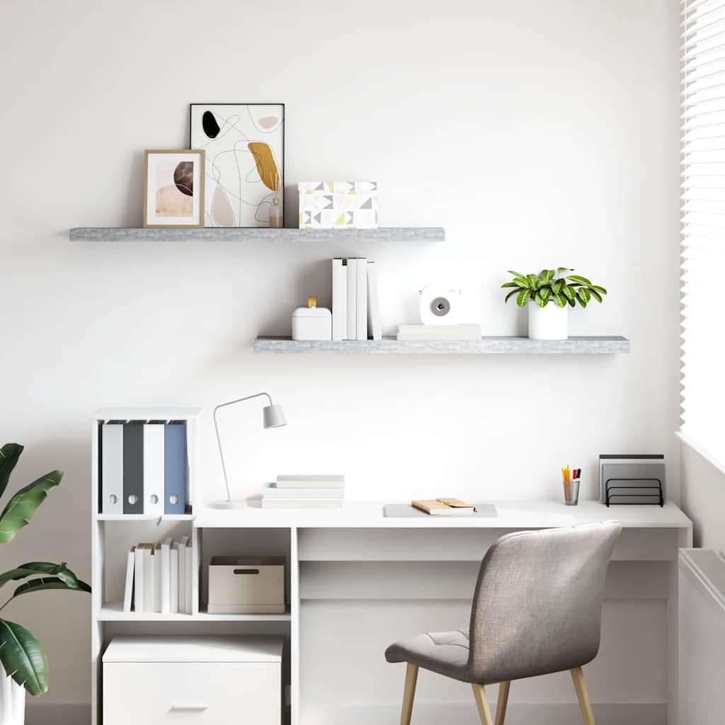 Floating Wall Shelves 2 pcs Concrete Grey 120x23.5x3.8 cm MDF