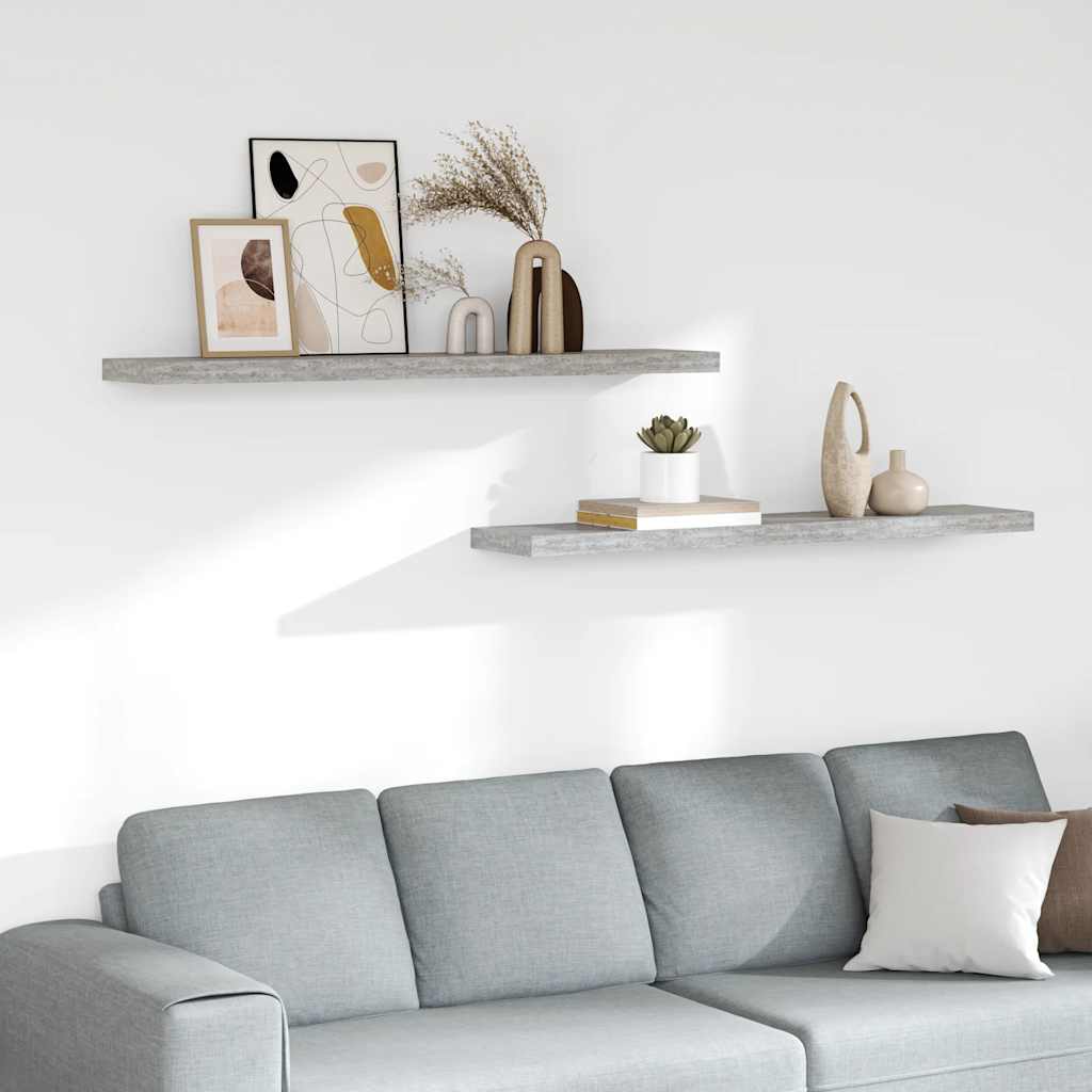 Floating Wall Shelves 2 pcs Concrete Grey 120x23.5x3.8 cm MDF
