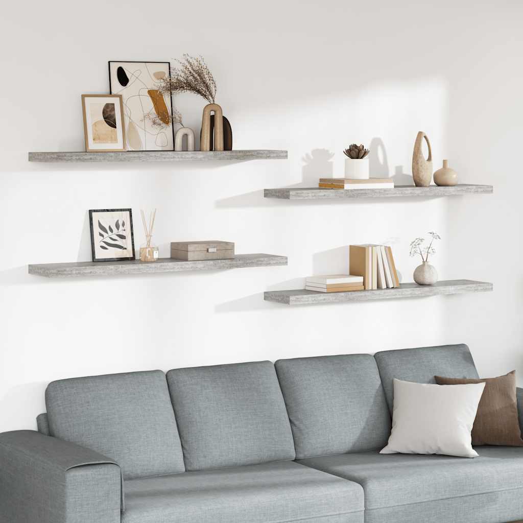 Floating Wall Shelves 4 pcs Concrete Grey 120x23.5x3.8 cm MDF