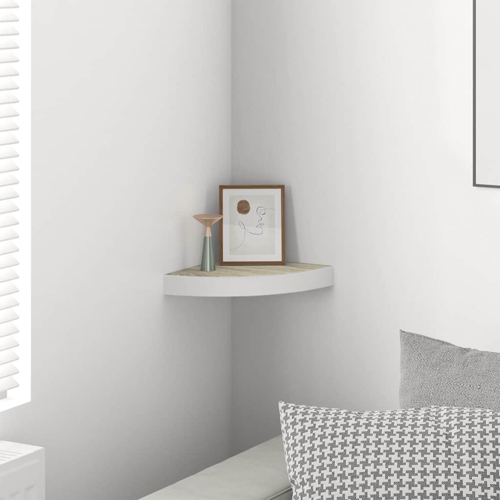 Wall Corner Shelf Oak and White 25x25x3.8 cm MDF