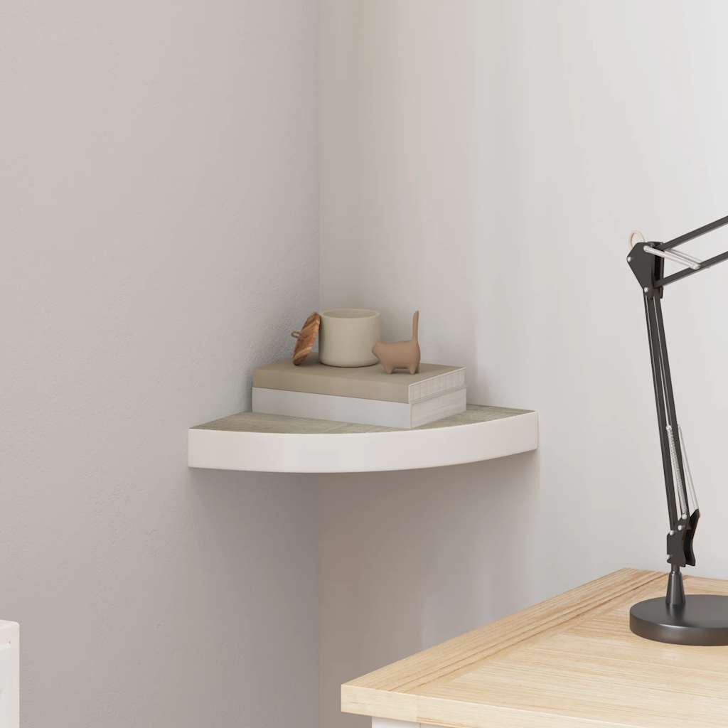 Wall Corner Shelf Oak and White 25x25x3.8 cm MDF