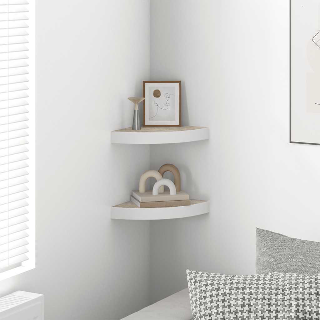 Wall Corner Shelves 2 pcs Oak and White 25x25x3.8 cm MDF