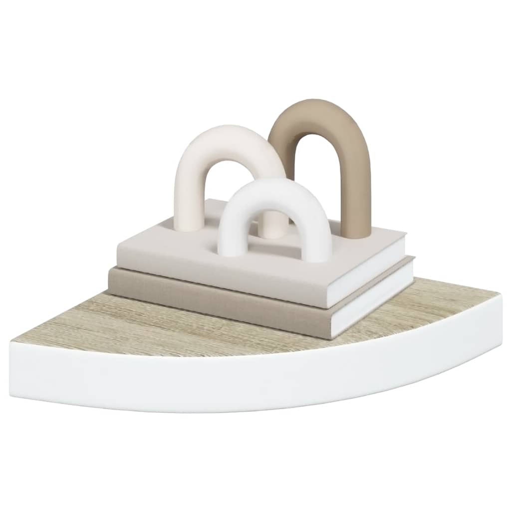 Wall Corner Shelves 2 pcs Oak and White 25x25x3.8 cm MDF
