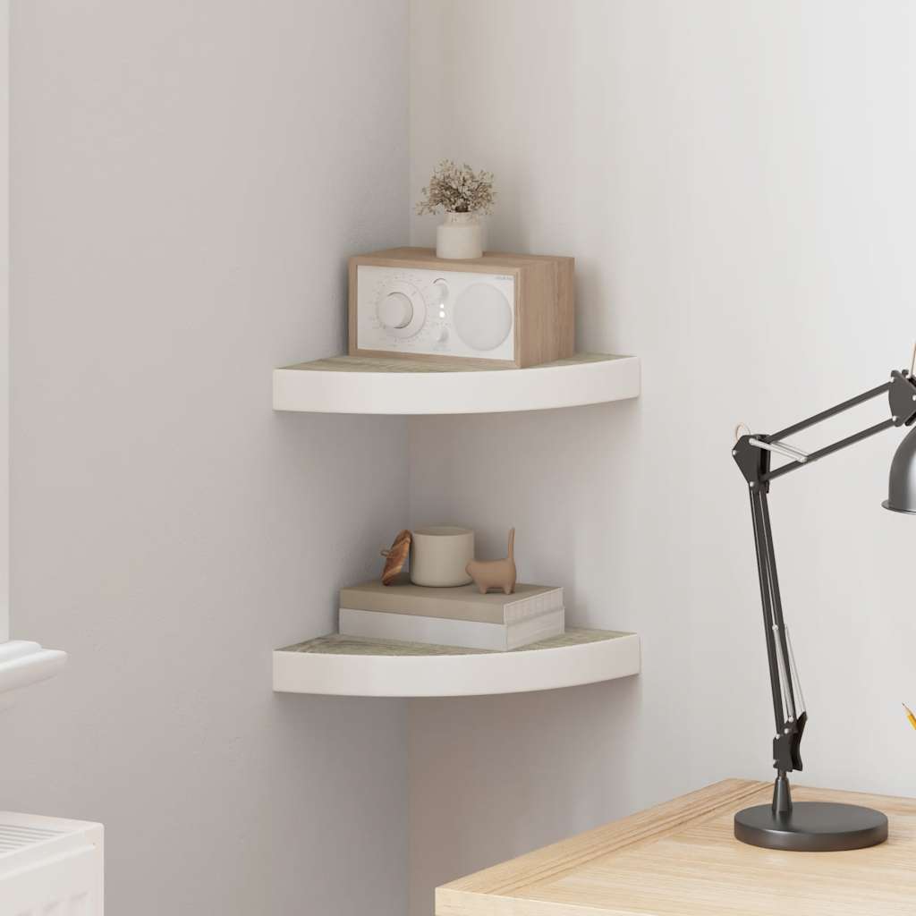 Wall Corner Shelves 2 pcs Oak and White 25x25x3.8 cm MDF