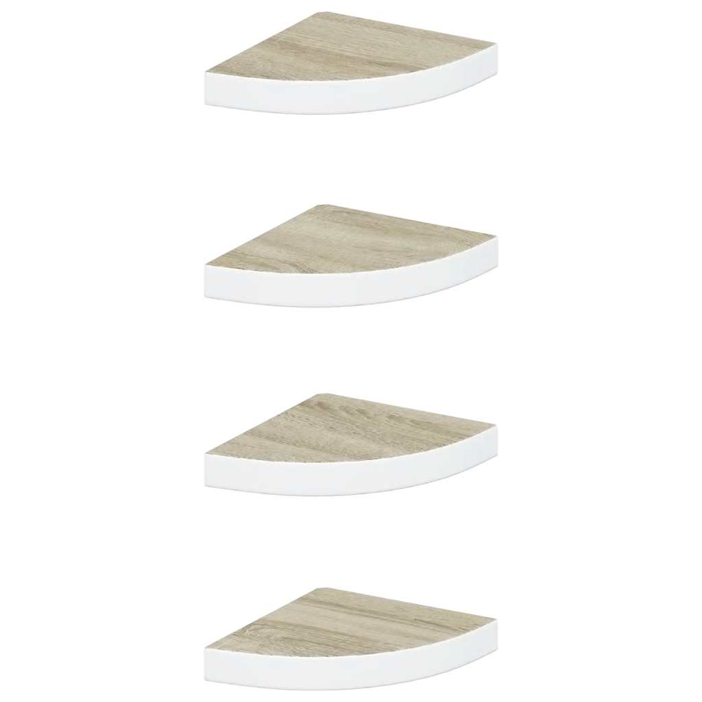 Wall Corner Shelves 4 pcs Oak and White 25x25x3.8 cm MDF
