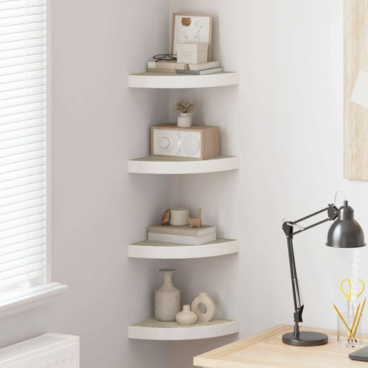 Wall Corner Shelves 4 pcs Oak and White 25x25x3.8 cm MDF