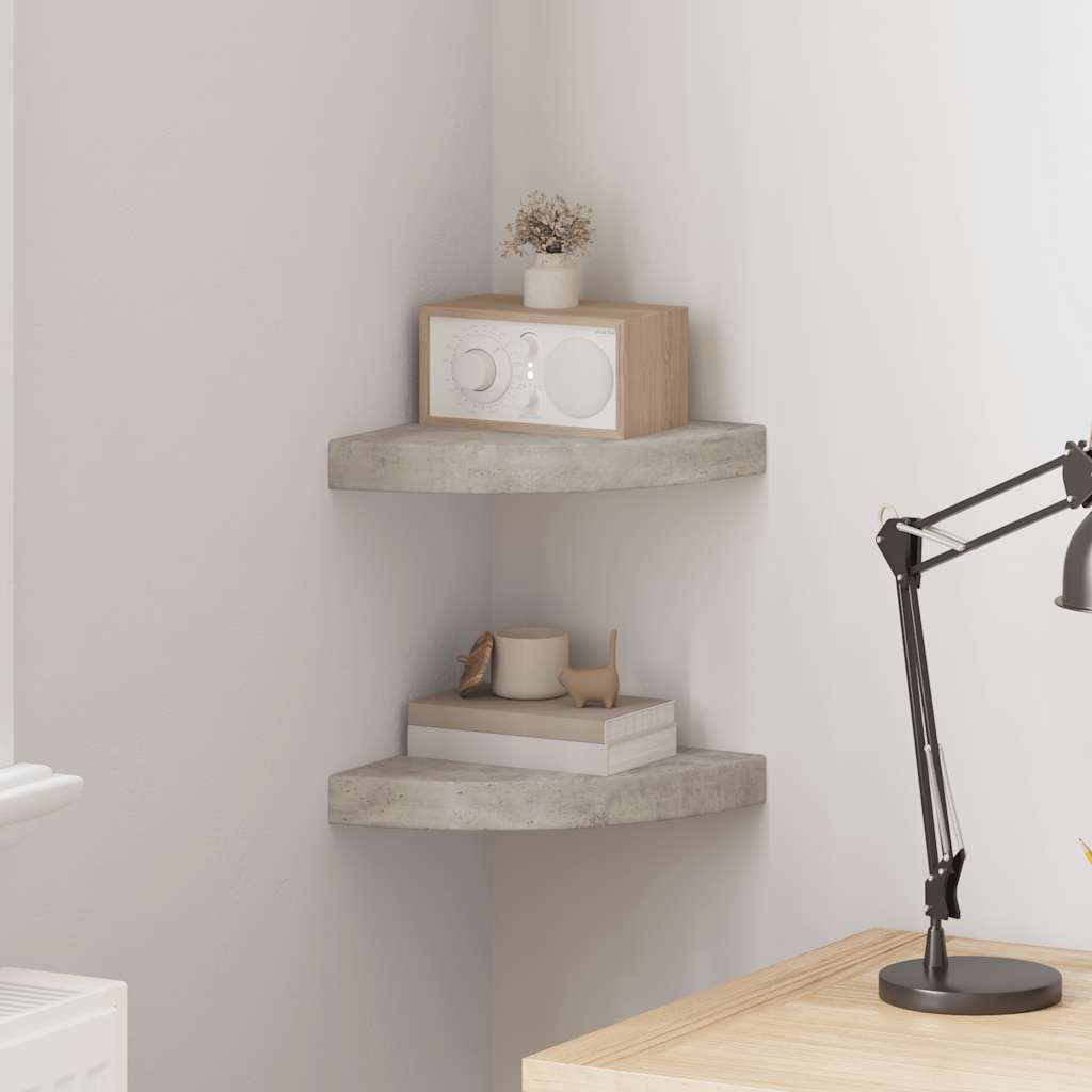 Wall Corner Shelves 2 pcs Concrete Grey 25x25x3.8 cm MDF
