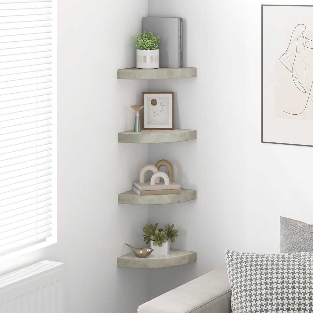Wall Corner Shelves 4 pcs Concrete Grey 25x25x3.8 cm MDF