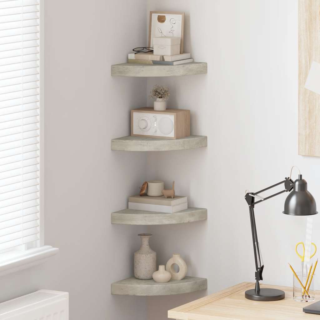 Wall Corner Shelves 4 pcs Concrete Grey 25x25x3.8 cm MDF