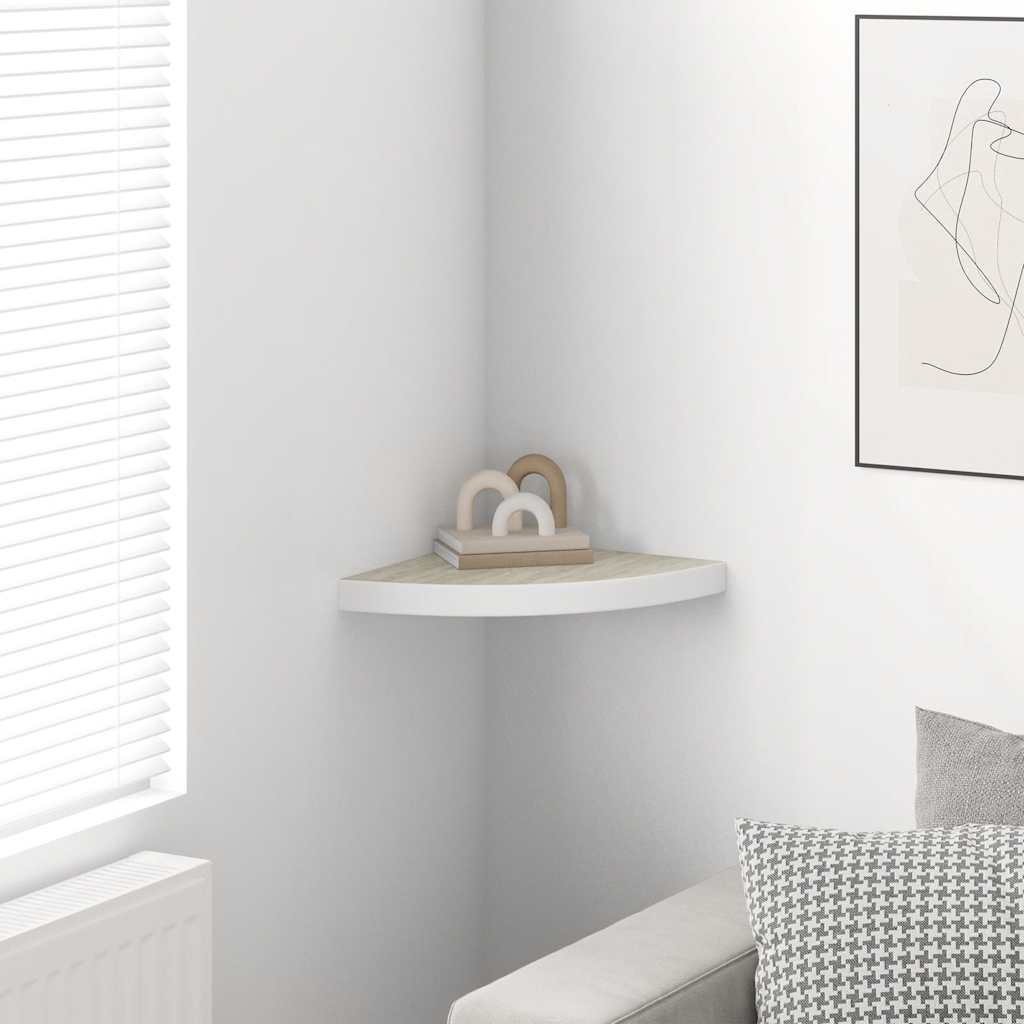Wall Corner Shelf Oak and White 35x35x3.8 cm MDF