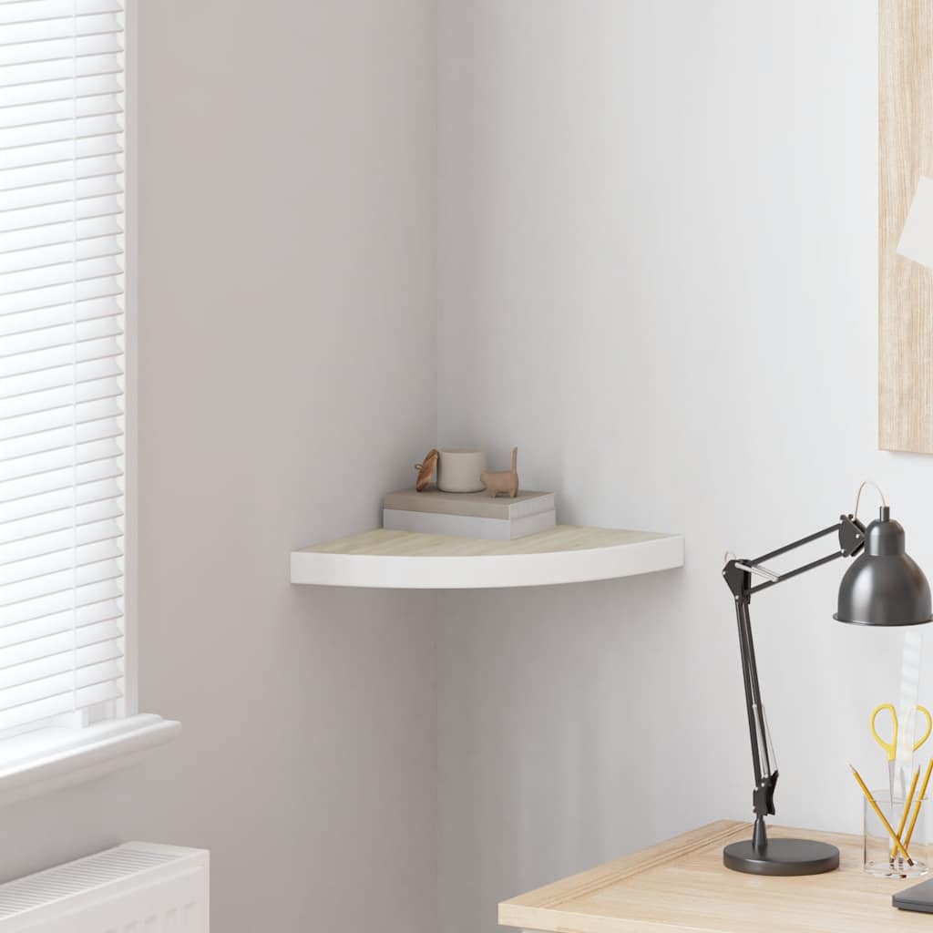 Wall Corner Shelf Oak and White 35x35x3.8 cm MDF