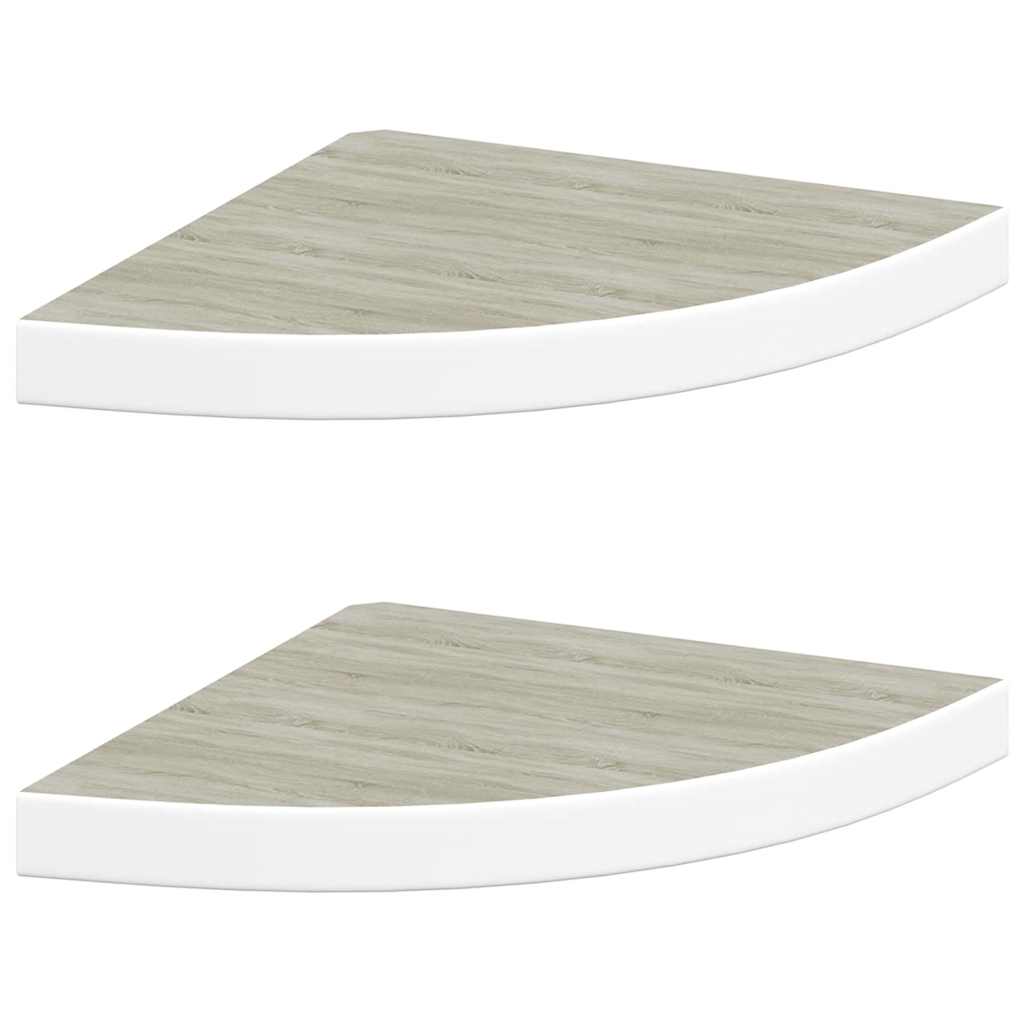 Wall Corner Shelves 2 pcs Oak and White 35x35x3.8 cm MDF