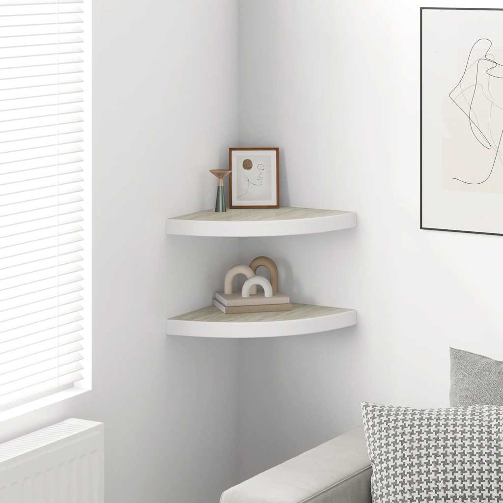 Wall Corner Shelves 2 pcs Oak and White 35x35x3.8 cm MDF