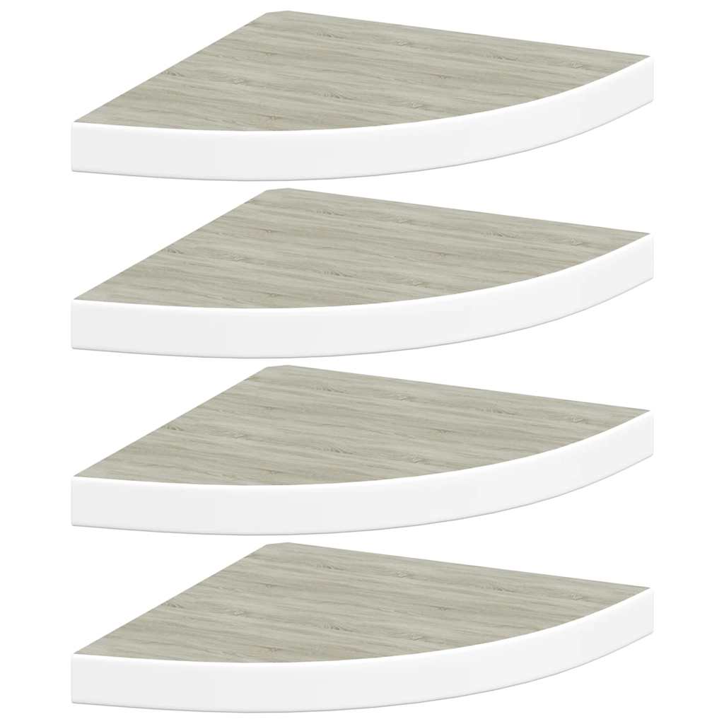 Wall Corner Shelves 4 pcs Oak and White 35x35x3.8 cm MDF