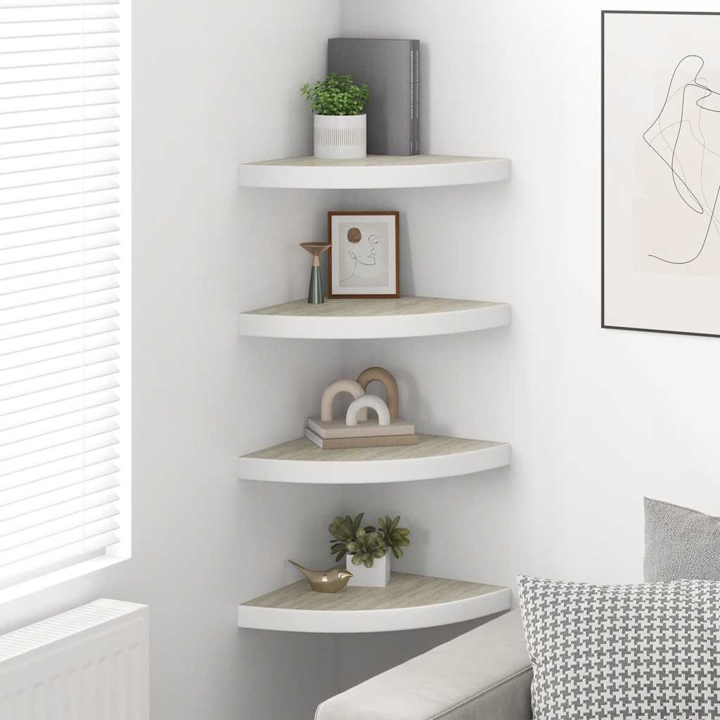 Wall Corner Shelves 4 pcs Oak and White 35x35x3.8 cm MDF