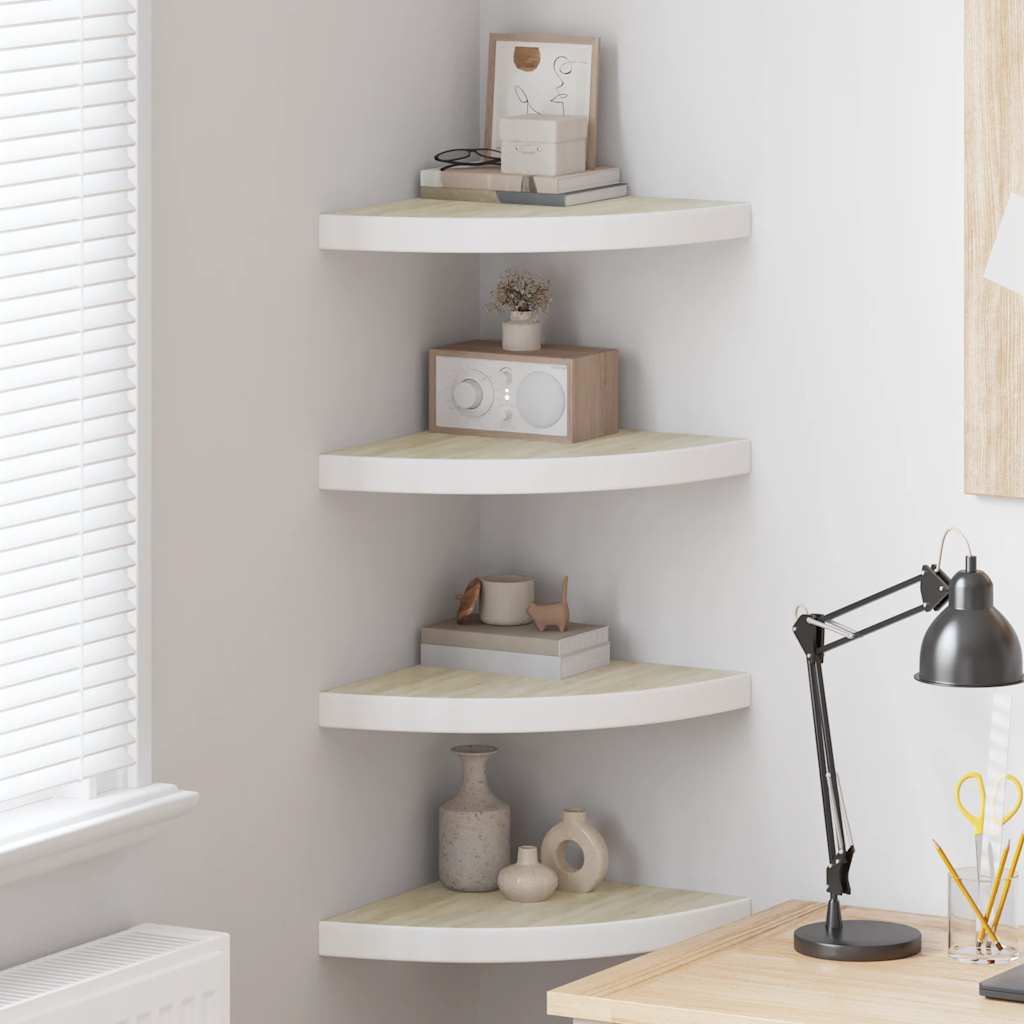 Wall Corner Shelves 4 pcs Oak and White 35x35x3.8 cm MDF