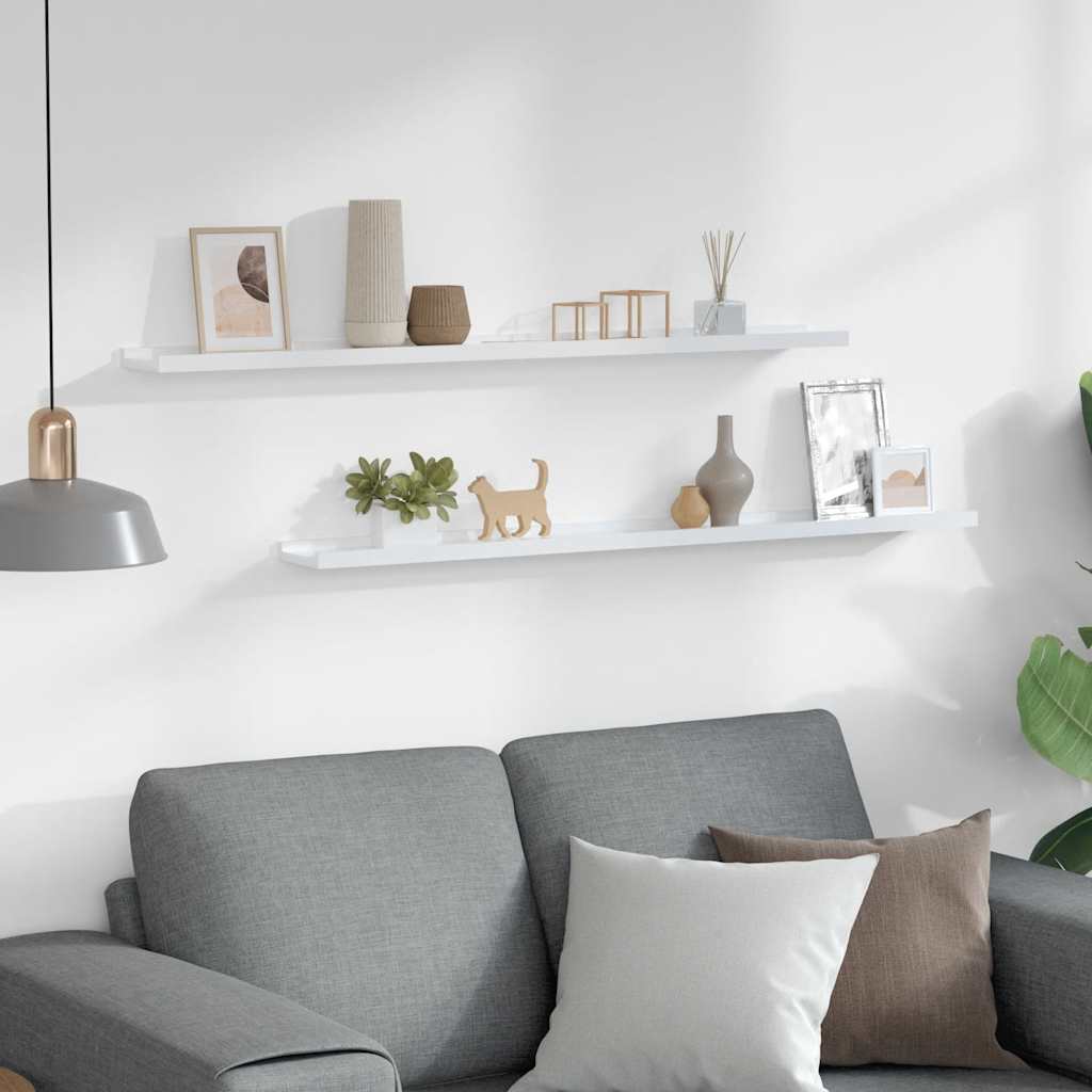Wall Shelves 2 pcs High Gloss White 100x9x3 cm