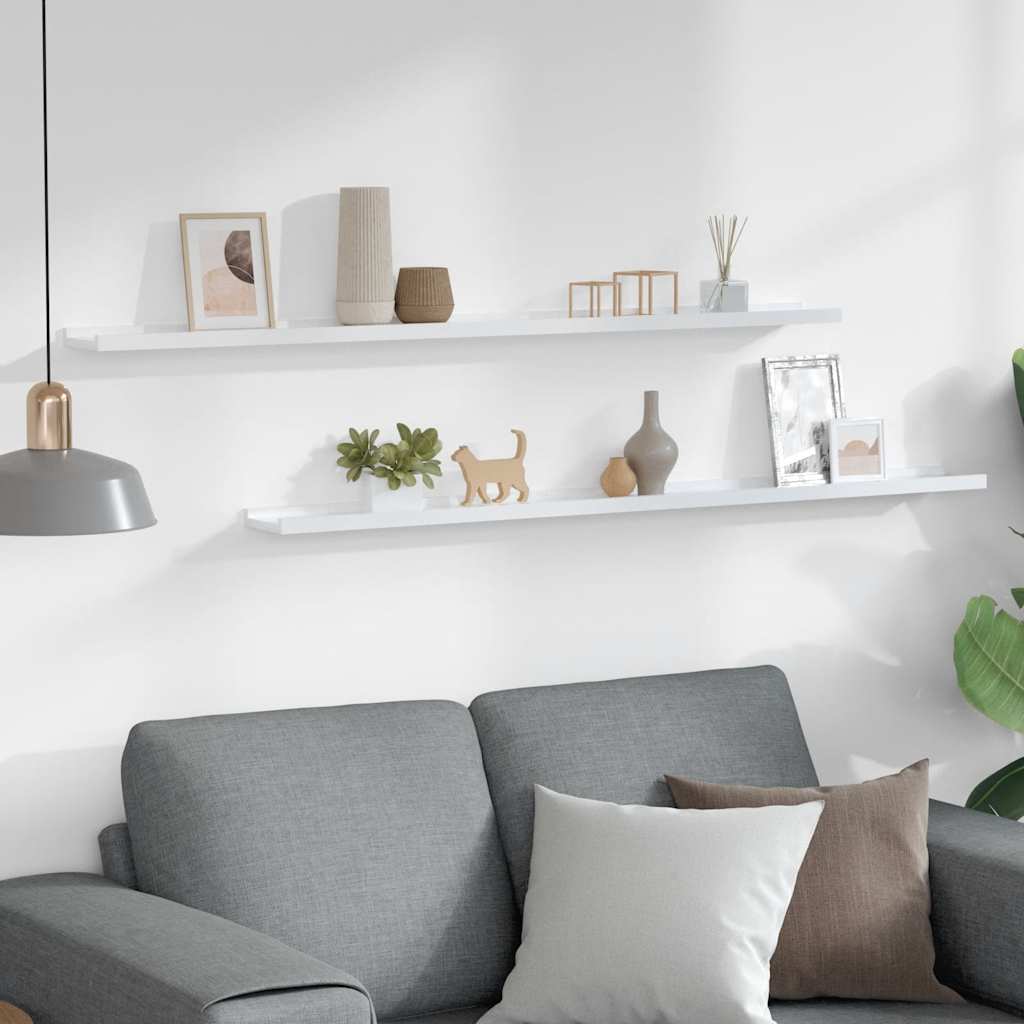 Wall Shelves 2 pcs High Gloss White 115x9x3 cm
