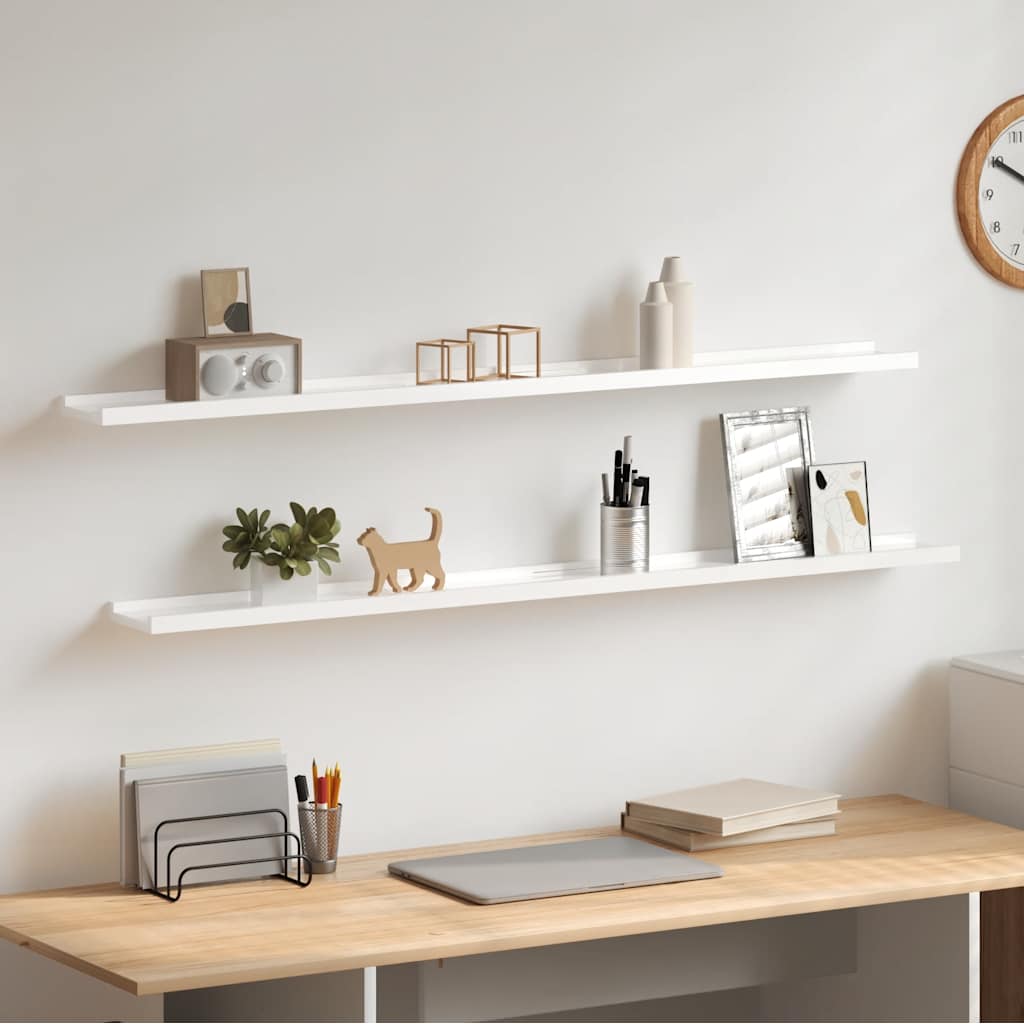 Wall Shelves 2 pcs High Gloss White 115x9x3 cm