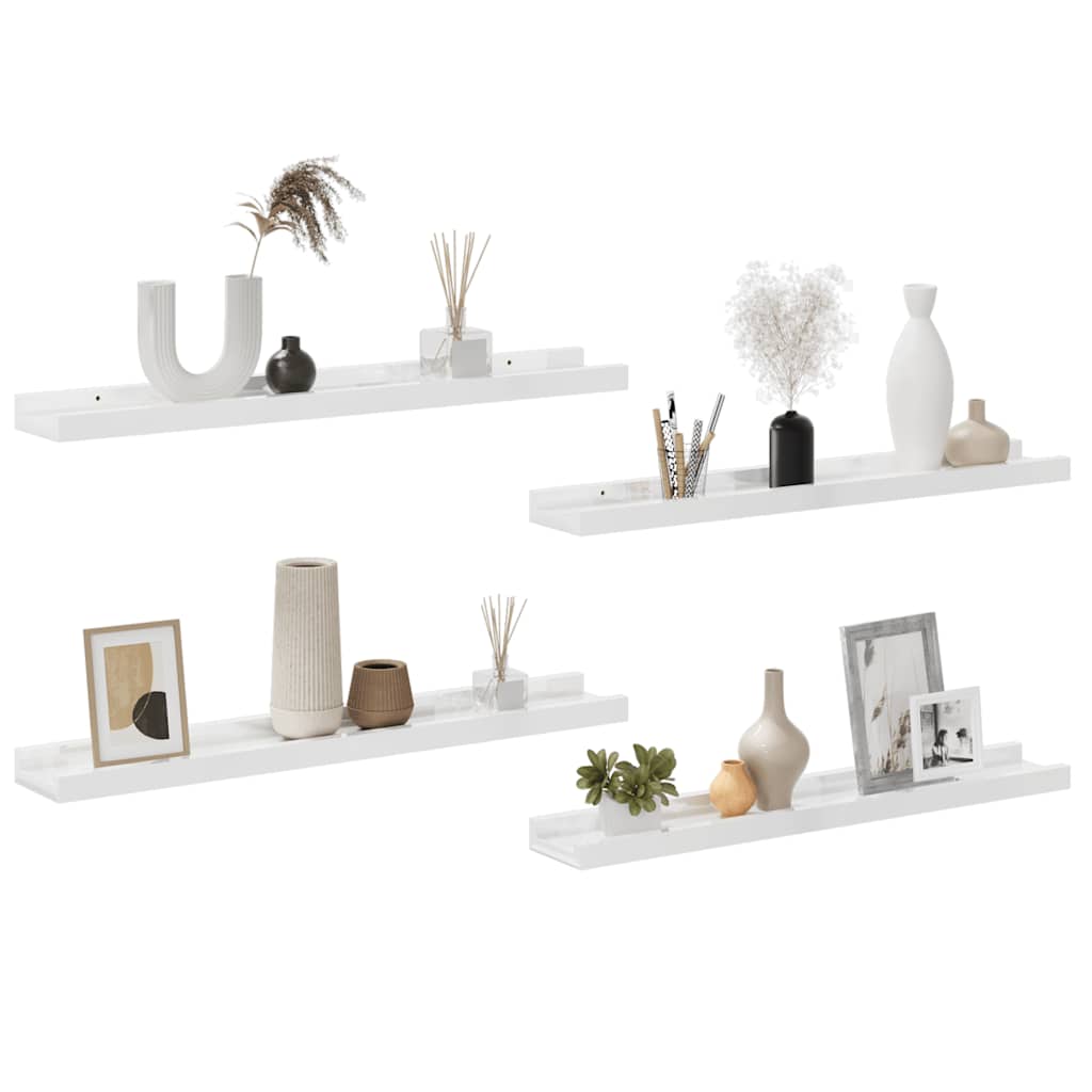 Wall Shelves 4 pcs High Gloss White 60x9x3 cm