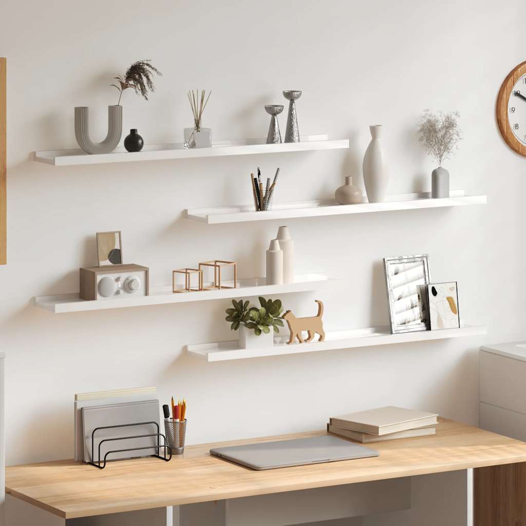 Wall Shelves 4 pcs High Gloss White 80x9x3 cm