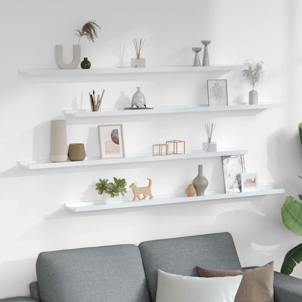 Wall Shelves 4 pcs High Gloss White 115x9x3 cm