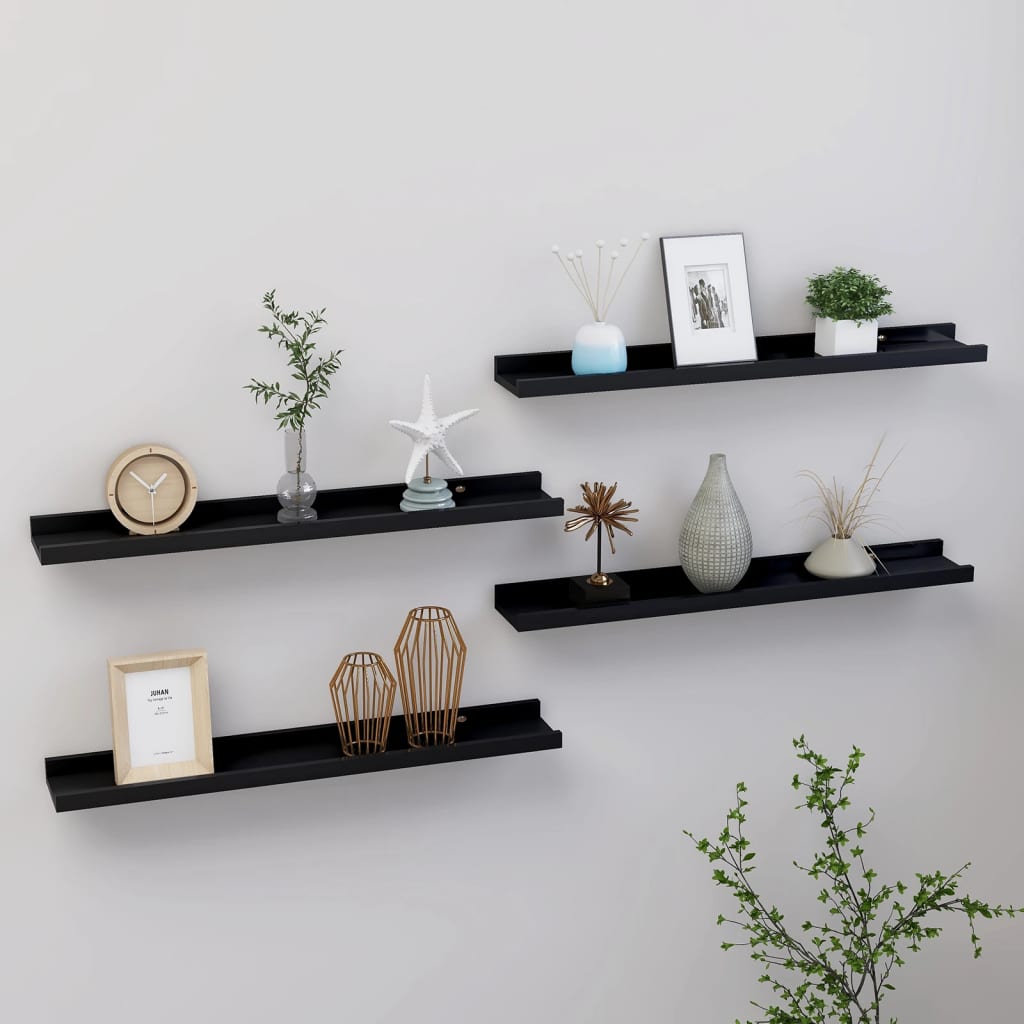 vidaXL Wall Shelves 4 pcs Black 60x9x3 cm