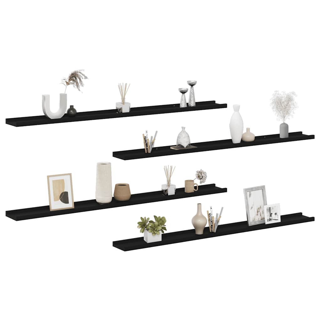 Wall Shelves 4 pcs Black 115x9x3 cm