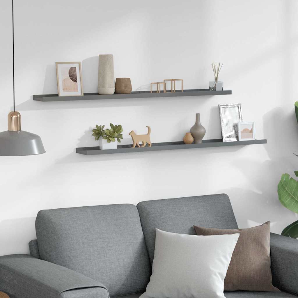 Wall Shelves 2 pcs Grey 100x9x3 cm