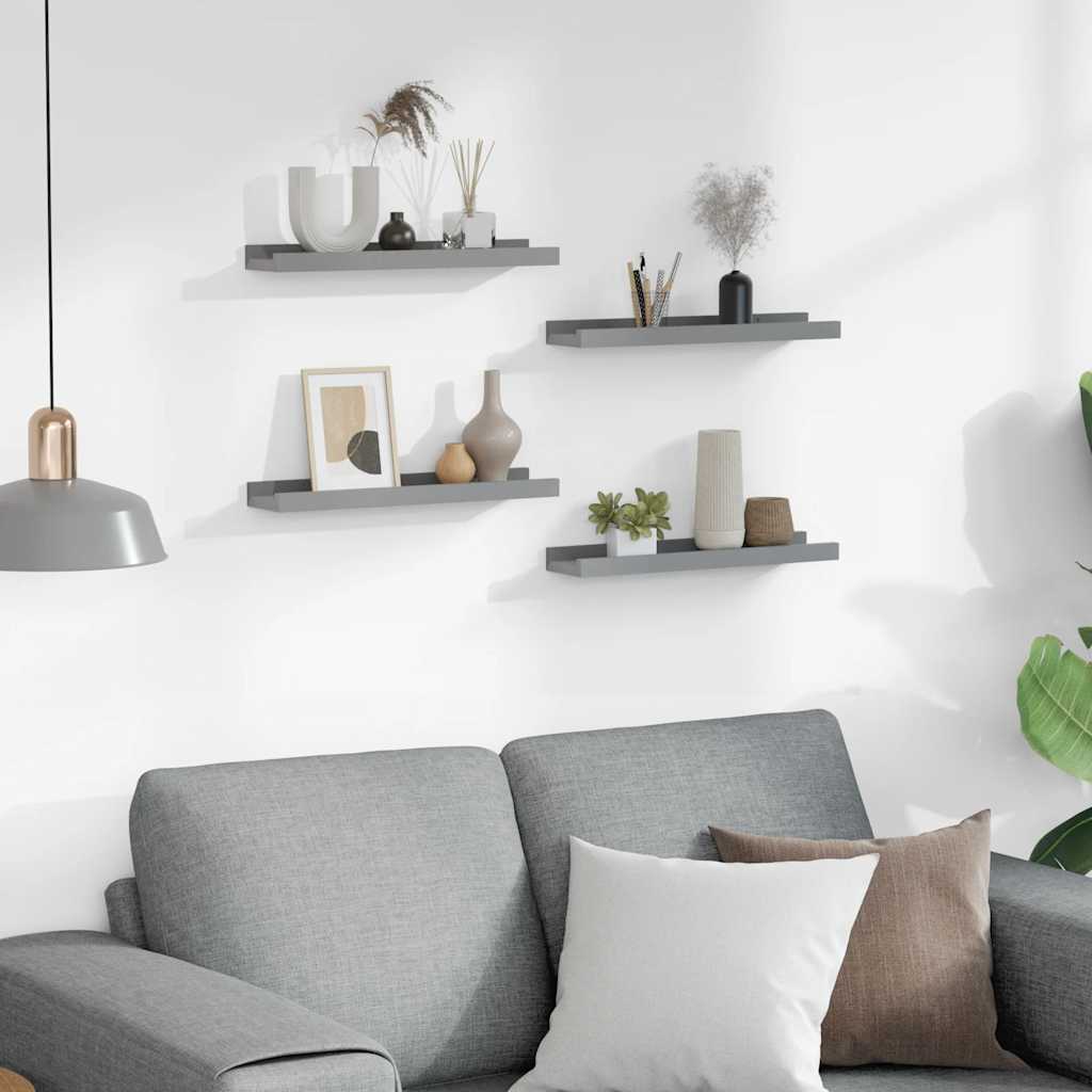 Wall Shelves 4 pcs Grey 40x9x3 cm