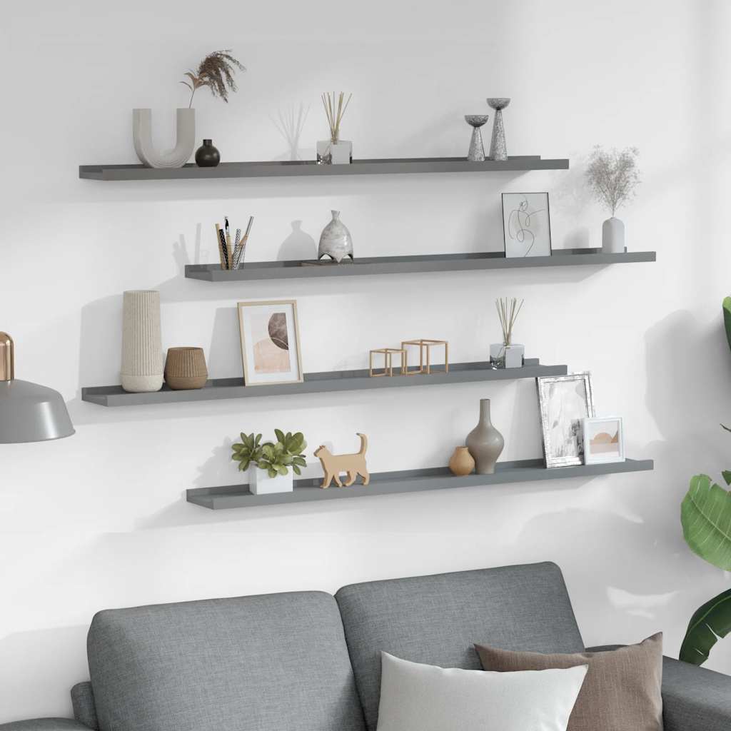 Wall Shelves 4 pcs Grey 100x9x3 cm