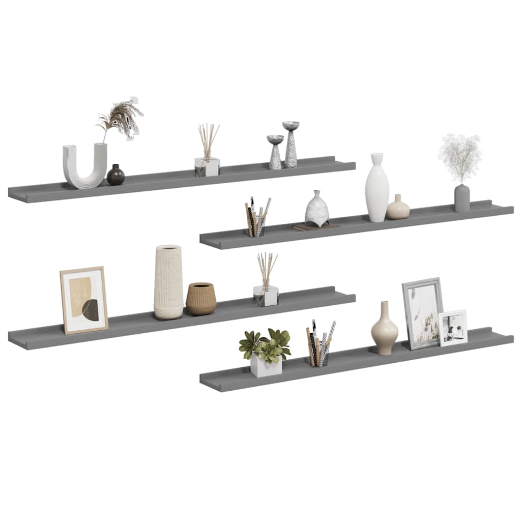 Wall Shelves 4 pcs Grey 100x9x3 cm