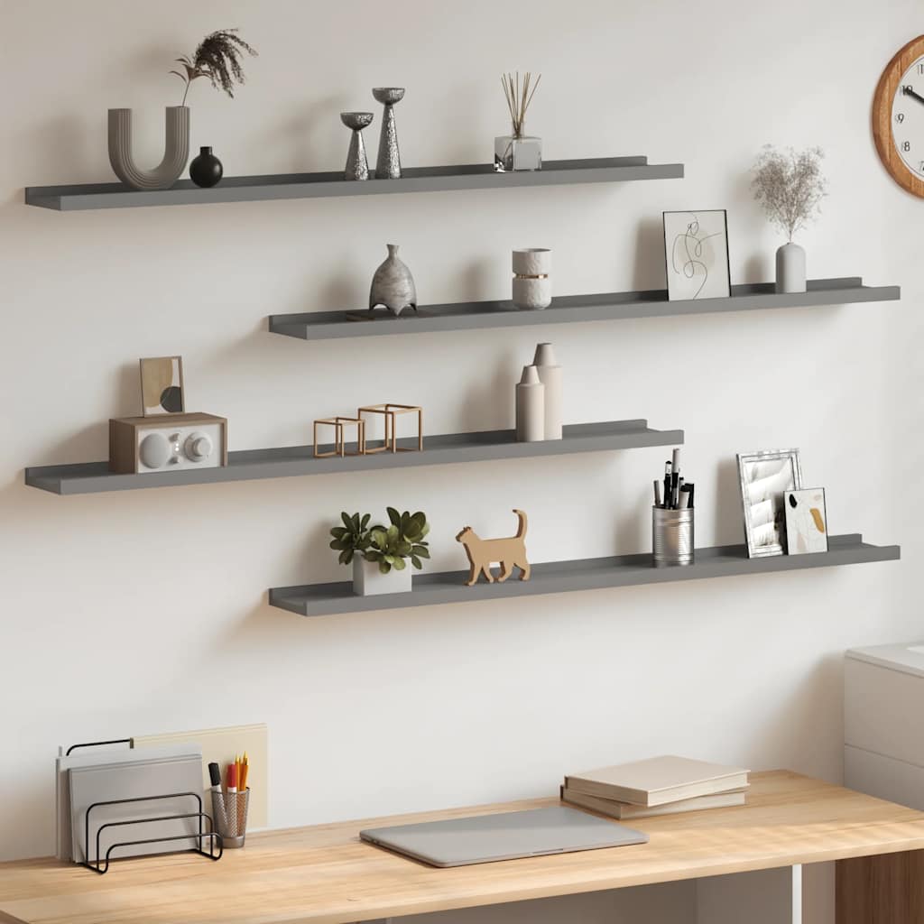 Wall Shelves 4 pcs Grey 100x9x3 cm