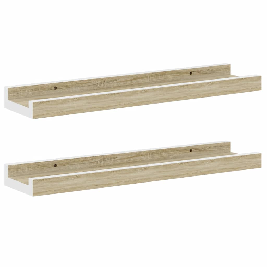 Wall Shelves 2 pcs White and Sonoma Oak 40x9x3 cm