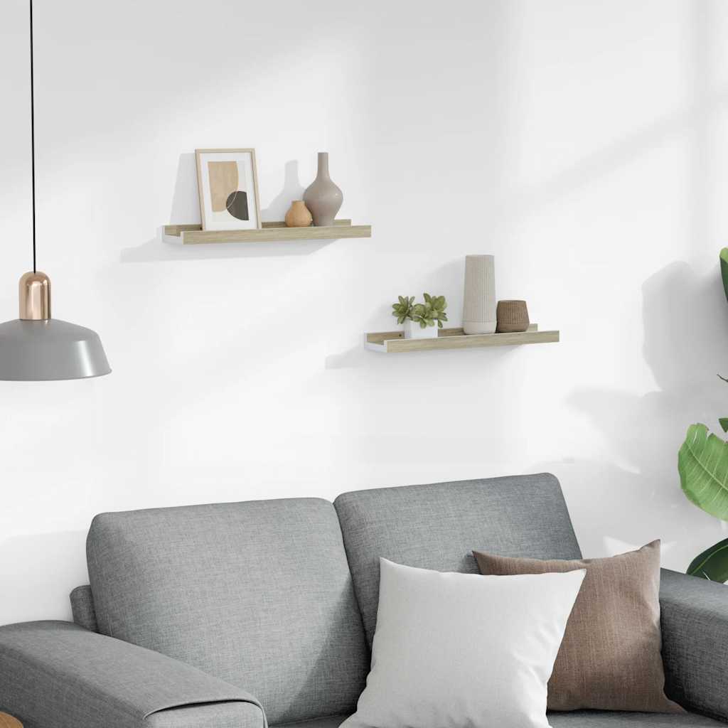 Wall Shelves 2 pcs White and Sonoma Oak 40x9x3 cm