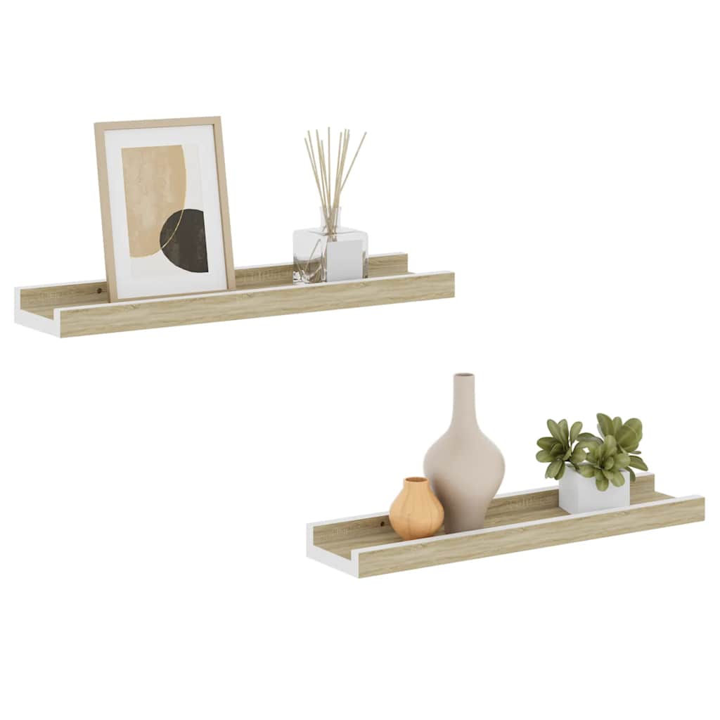 Wall Shelves 2 pcs White and Sonoma Oak 40x9x3 cm