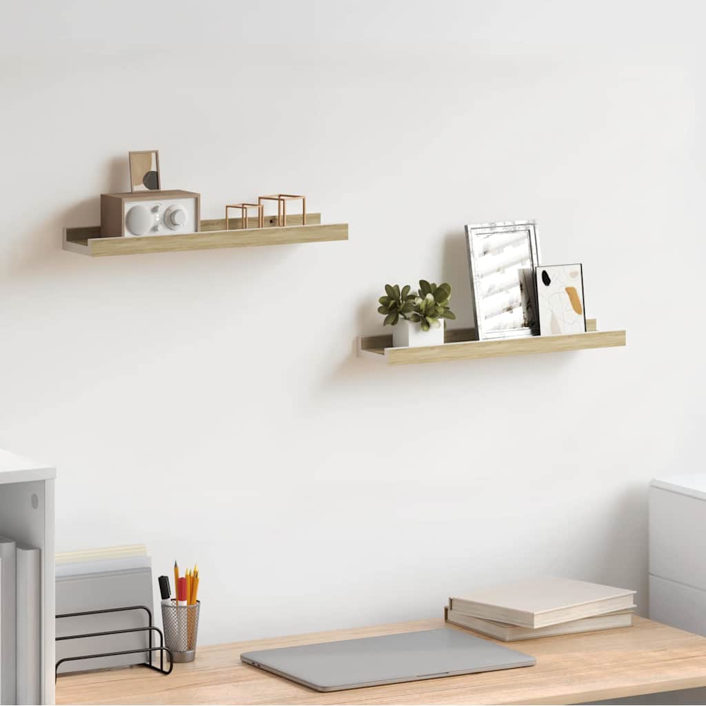 Wall Shelves 2 pcs White and Sonoma Oak 40x9x3 cm