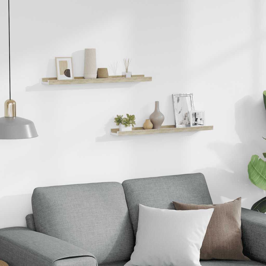 Wall Shelves 2 pcs White and Sonoma Oak 60x9x3 cm