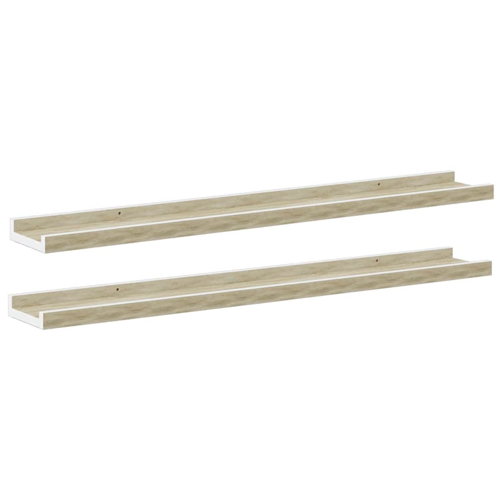 Wall Shelves 2 pcs White and Sonoma Oak 80x9x3 cm