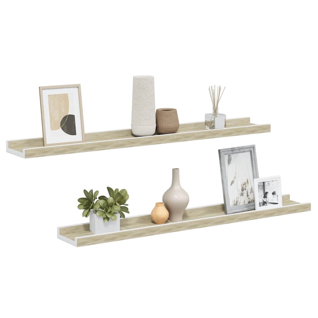Wall Shelves 2 pcs White and Sonoma Oak 80x9x3 cm