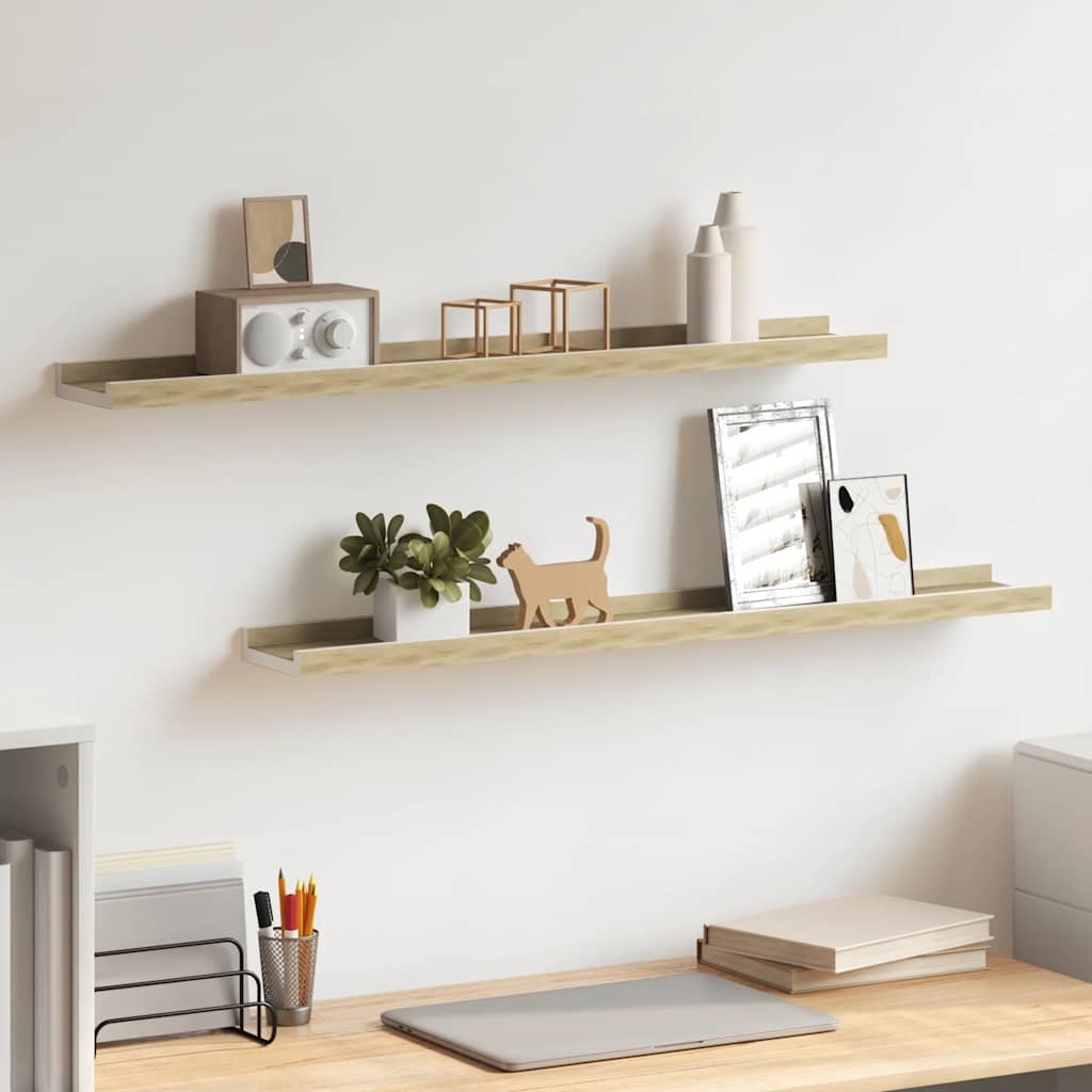 Wall Shelves 2 pcs White and Sonoma Oak 80x9x3 cm