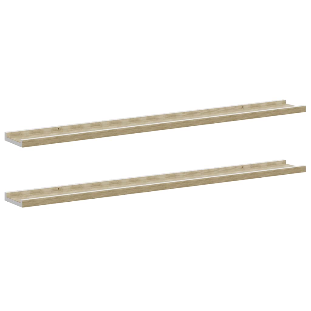 Wall Shelves 2 pcs White and Sonoma Oak 100x9x3 cm